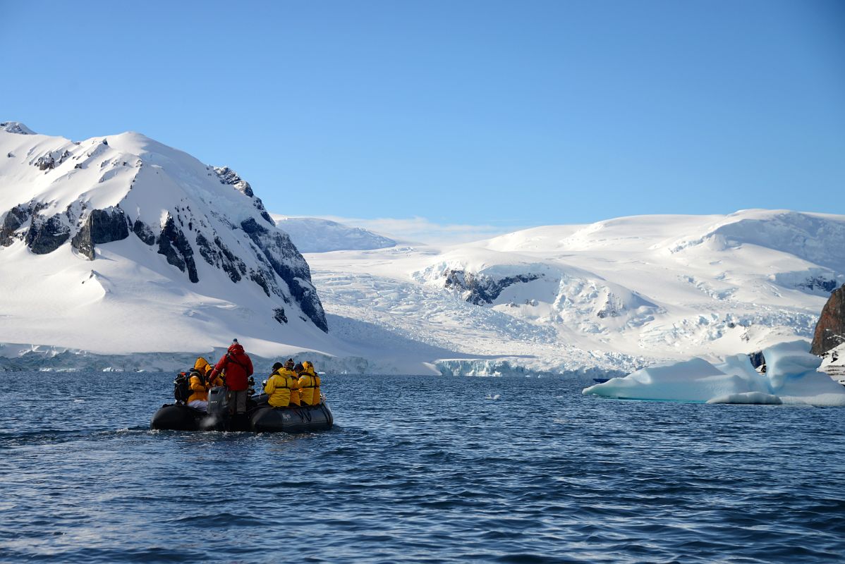 09B In A Zodiac Heading For Cuverville Island With Wheatstone Glacier Beyond On Quark Expeditions Antarctica Cruise